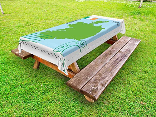 ABAKUHAUS Irlanda Mappa Tovaglia da Esterno, Mail Classica Invio, Tovaglia da Picnic Lavabile Decorativa, 145 cm x 210 cm, Bianco e Multicolore