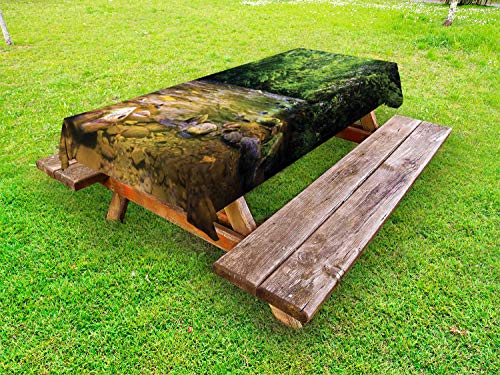 ABAKUHAUS Appalachian Tovaglia da Esterno, Oconaluftee River Photo, Tovaglia da Picnic Lavabile Decorativa, 145 cm x 265 cm, Lime Green Charcoal Grey