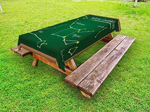 ABAKUHAUS Costellazione Tovaglia da Esterno, Stelle su Lavagna, Tovaglia da Picnic Lavabile Decorativa, 145 cm x 210 cm, Emerald e Caramel