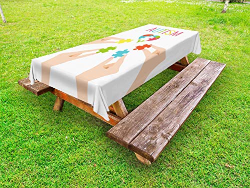 ABAKUHAUS Autismo Tovaglia da Esterno, Concetto di sensibilizzazione a Union, Tovaglia da Picnic Lavabile Decorativa, 145 cm x 305 cm, Multicolore