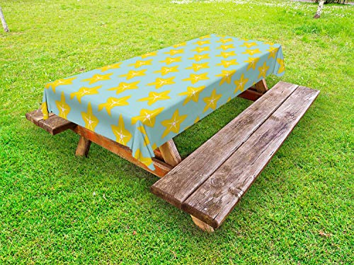 ABAKUHAUS Tropicale Tovaglia da Esterno, Carambole Frutta, Tovaglia da Picnic Lavabile Decorativa, 145 cm x 210 cm, Turchese Terra Gialla