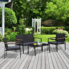 Outsunny Set 4 Pezzi Salotto da Esterni con 2 Sedie, Divano e Tavolino | Mobili da Giardino in Rattan e Acciaio Nero