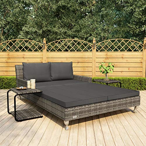 FAMIROSA Lettino Prendisole per 2 Persone con Cuscini Polyrattan Grigio