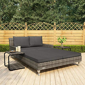 FAMIROSA Lettino Prendisole per 2 Persone con Cuscini Polyrattan Grigio