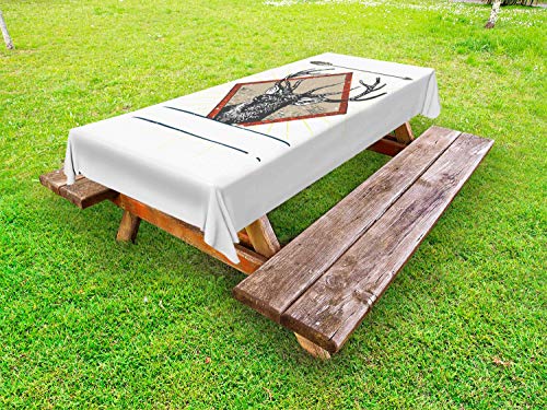 ABAKUHAUS Caccia dei Cervi Tovaglia da Esterno, Hipster Selvaggio Ramificazione, Tovaglia da Picnic Lavabile Decorativa, 145 cm x 265 cm, Terra di Siena bruciata Pallido Seppia