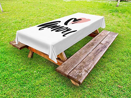 ABAKUHAUS Amore Dire Tovaglia da Esterno, Love in Strokes Bold, Tovaglia da Picnic Lavabile Decorativa, 145 cm x 305 cm, Carbonella Grey Blush