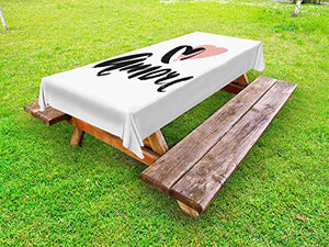 ABAKUHAUS Amore Dire Tovaglia da Esterno, Love in Strokes Bold, Tovaglia da Picnic Lavabile Decorativa, 145 cm x 305 cm, Carbonella Grey Blush