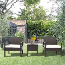Amity Set di mobili da giardino per 2 persone, in polyrattan, con cuscino, set di mobili da giardino con 2 divani singoli e 1 tavolo con vano portaoggetti, set di mobili per il tè del pomeriggio