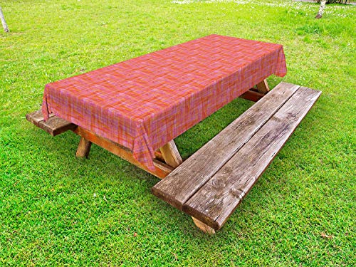 ABAKUHAUS Astratto Tovaglia da Esterno, surreale Tartan, Tovaglia da Picnic Lavabile Decorativa, 145 cm x 210 cm, Fucsia Scuro Coral