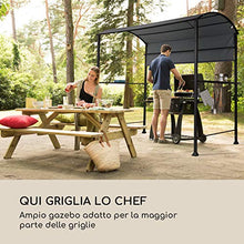blumfeldt Steakhouse - Copertura per Griglia, Protezione Barbecue, Gazebo, 220x215x140cm, Poliestere, 180 g/m², Ripiani Interni Vetro, Ganci per Utensili, Ignifugo, Acciaio, Colore Grigio