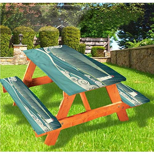 LEWIS FRANKLIN Tenda da doccia per picnic nautico con tavolo e panchina, tovaglia con bordo elastico, 60 x 72 cm, set da 3 pezzi per tavolo pieghevole