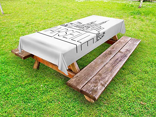 ABAKUHAUS Francia Tovaglia da Esterno, Marsiglia lineare Art Skyline, Tovaglia da Picnic Lavabile Decorativa, 145 cm x 265 cm, Bianco e Charcoal Grey