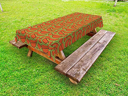 ABAKUHAUS Melone Tovaglia da Esterno, Doodle Fetta, Tovaglia da Picnic Lavabile Decorativa, 145 cm x 305 cm, Mela Verde Terra di Siena bruciata
