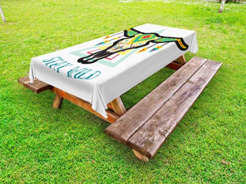 ABAKUHAUS Longhorn Tovaglia da Esterno, Bohemian Rimani Toro Selvatico, Tovaglia da Picnic Lavabile Decorativa, 145 cm x 305 cm, Multicolore