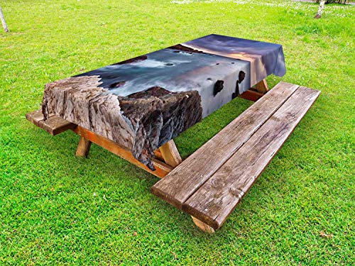 ABAKUHAUS Big Sur Tovaglia da Esterno, Nuvoloso Pacific Coast bay, Tovaglia da Picnic Lavabile Decorativa, 145 cm x 265 cm, Multicolore