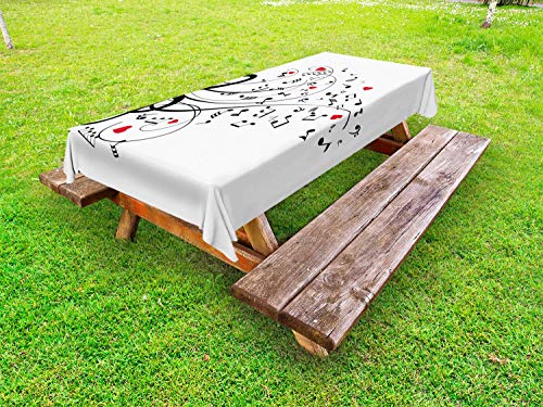 ABAKUHAUS Musica Tovaglia da Esterno, Treble Chef Musica Melodies, Tovaglia da Picnic Lavabile Decorativa, 145 cm x 210 cm, Bianco, Scuro, Coral