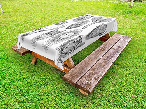 ABAKUHAUS Schizzo Tovaglia da Esterno, Composizione dei Capi Animali, Tovaglia da Picnic Lavabile Decorativa, 145 cm x 210 cm, Charcoal Grey Bianco