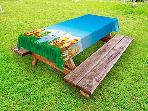 ABAKUHAUS Coniglietto di Pasqua Tovaglia da Esterno, Coniglio di Pasqua del Fumetto, Tovaglia da Picnic Lavabile Decorativa, 145 cm x 305 cm, Multicolore