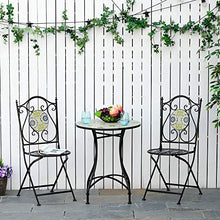Set Tavolo e 2 Sedie Pieghevoli da Giardino in Metallo con Mosaico Colorato