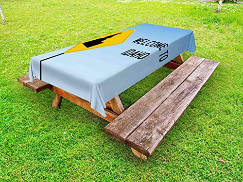 ABAKUHAUS Idaho Tovaglia da Esterno, Gem State Welcome Road Sign, Tovaglia da Picnic Lavabile Decorativa, 145 cm x 305 cm, Terra Giallo Blue Sky