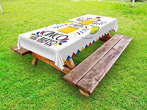 ABAKUHAUS Cinco de Mayo Tovaglia da Esterno, Tequila e Calce Art, Tovaglia da Picnic Lavabile Decorativa, 145 cm x 265 cm, Multicolore