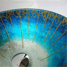 HomeLava Lavabo da Appoggio in Vetro Temperato Forma Tonda Blu Fatto a Mano Lavabo Bagno in Vetro Temperato con Rubinetto a Cascata