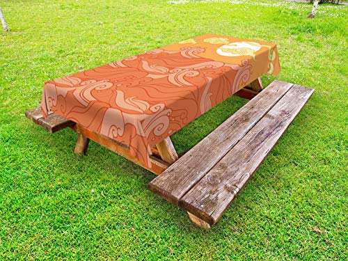 ABAKUHAUS Onde Tovaglia da Esterno, Sun Nuvole surreali Schizzi, Tovaglia da Picnic Lavabile Decorativa, 145 cm x 210 cm, Albicocca Terra di Siena bruciata
