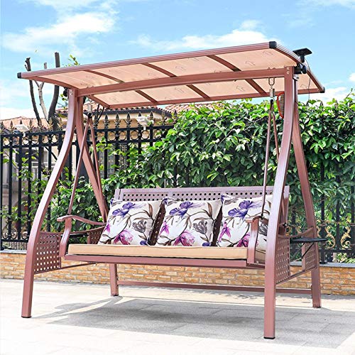 DNNAL Swing Portico all'aperto, Patio a 3 sedili Amaca Lounge Sedia Giardino Sedia a Dondolo Baldacchino Regolabile Swing Glider con Vassoio di stoccaggio,B