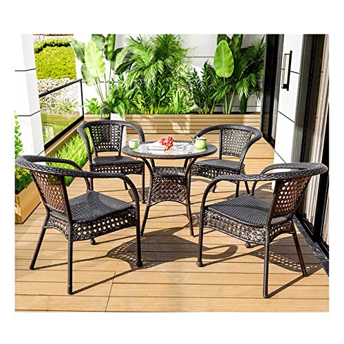 HLZY Tavolo in Vimini in Rattan mobili in Patio e Set Sedia, Mobili da Giardino in Rattan Set da Giardino all'aperto Tavolo da Giardino e sedie Set di Vetro Top tavolino da caffè
