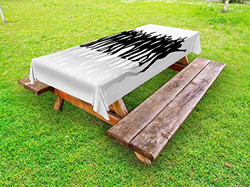 ABAKUHAUS Partito Scienza Tovaglia da Esterno, Folla Silhouette Art, Tovaglia da Picnic Lavabile Decorativa, 145 cm x 210 cm, Bianco e Nero