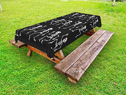 ABAKUHAUS Scheletro Tovaglia da Esterno, Halloween Fun Danza, Tovaglia da Picnic Lavabile Decorativa, 145 cm x 305 cm, Charcoal Grey And White