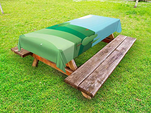 ABAKUHAUS Golf Scene da Golf Tovaglia da Esterno, Sunny Day Campo, Tovaglia da Picnic Lavabile Decorativa, 145 cm x 265 cm, Verde Blu
