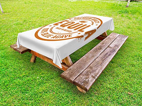 ABAKUHAUS Tequila Tovaglia da Esterno, Drink Messicano Retro Stamp, Tovaglia da Picnic Lavabile Decorativa, 145 cm x 210 cm, Zenzero e Bianco