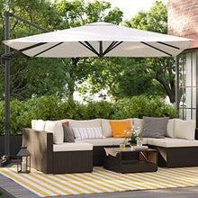 SONGMICS Ombrellone da Giardino Quadrato 3 x 3 m, Ombrellone Decentrato con UPF 50+, Rotazione a 360°, Inclinazione Regolabile, Manovella per Apertura e Chiusura, con Base, Beige GPU039M01