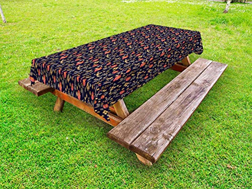 ABAKUHAUS Floreale Tovaglia da Esterno, Foresta Roses Autumn Leaves, Tovaglia da Picnic Lavabile Decorativa, 145 cm x 265 cm, Indigo Coral Scuro Tan