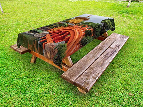 ABAKUHAUS Peace Garden Tovaglia da Esterno, Padiglione in Forest, Tovaglia da Picnic Lavabile Decorativa, 145 cm x 265 cm, Multicolore