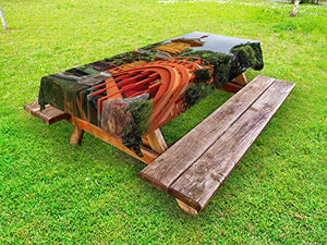 ABAKUHAUS Peace Garden Tovaglia da Esterno, Padiglione in Forest, Tovaglia da Picnic Lavabile Decorativa, 145 cm x 265 cm, Multicolore