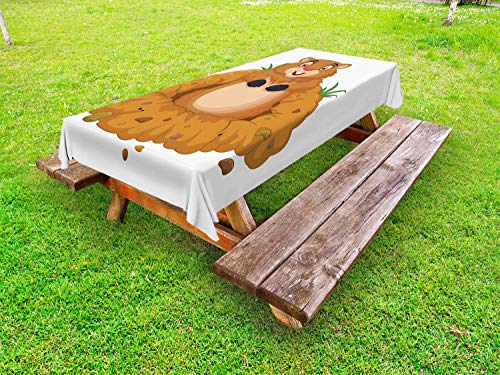 ABAKUHAUS Groundhog Day Collection Tovaglia da Esterno, Marmotta in Terra Hole, Tovaglia da Picnic Lavabile Decorativa, 145 cm x 305 cm, Ginger Ambra e Peach