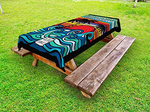 ABAKUHAUS Aloha Tovaglia da Esterno, Surf Paradise grafiche Waves, Tovaglia da Picnic Lavabile Decorativa, 145 cm x 265 cm, Multicolore