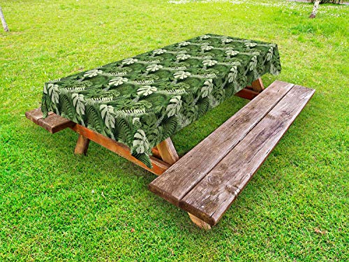 ABAKUHAUS Jungle Foglie Tovaglia da Esterno, Le Piante dal Bosco, Tovaglia da Picnic Lavabile Decorativa, 145 cm x 305 cm, Felce Verde Pastello Verde