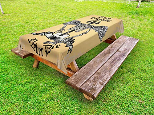ABAKUHAUS Rock And Roll Tovaglia da Esterno, Le Leggende Non muoiono mai, Tovaglia da Picnic Lavabile Decorativa, 145 cm x 305 cm, Pallido Cammello Antracite