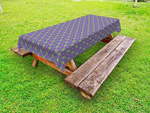 ABAKUHAUS Astratto Tovaglia da Esterno, Feels Geometriche diagonali, Tovaglia da Picnic Lavabile Decorativa, 145 cm x 210 cm, Viola e Giallo Verde