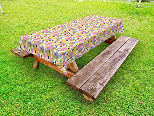 ABAKUHAUS Geometria Astratta Tovaglia da Esterno, Circles Linee DOT, Tovaglia da Picnic Lavabile Decorativa, 145 cm x 305 cm, Bianco e Multicolore