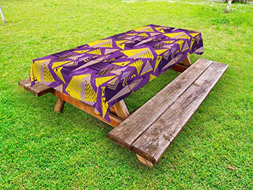 ABAKUHAUS Geometrico Tovaglia da Esterno, Divertente Memphis, Tovaglia da Picnic Lavabile Decorativa, 145 cm x 305 cm, Giallo Viola
