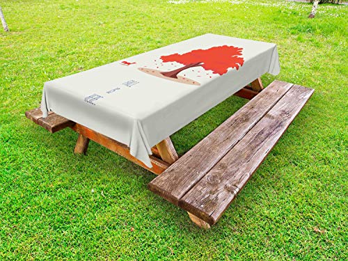 ABAKUHAUS Volpe Tovaglia da Esterno, L'autunno è Qui Animali e Albero, Tovaglia da Picnic Lavabile Decorativa, 145 cm x 210 cm, Pale Green Terra di Siena bruciata