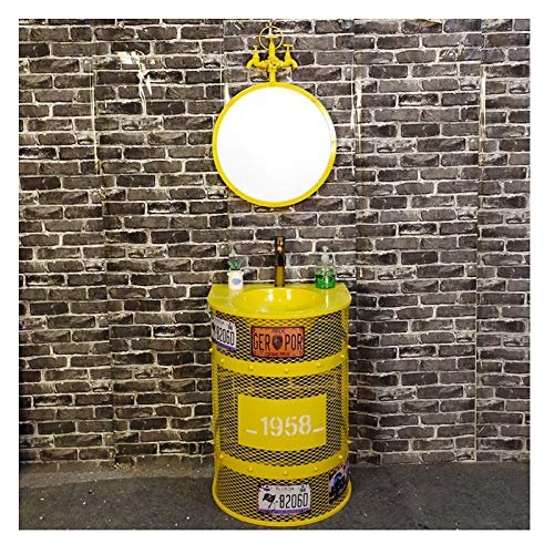 ZTGL Armadietti Vanità Lavabo Mobili da Bagno Mobili Autoportante, Mobile Lavabo Stile Industriale con Lavabo e Rubinetto Combinato, 56x47x85 cm,Giallo,with Mirror