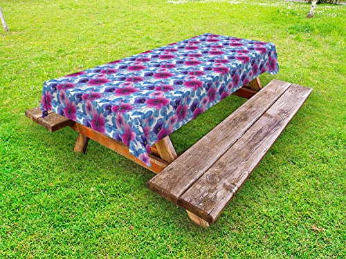 ABAKUHAUS Floreale Tovaglia da Esterno, Romantico Acquerello Flora, Tovaglia da Picnic Lavabile Decorativa, 145 cm x 210 cm, Azzurro Blu Magenta