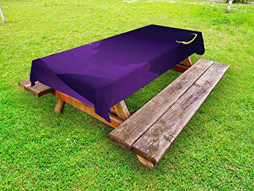 ABAKUHAUS Viola Scuro Tovaglia da Esterno, Nightfall con la Luna, Tovaglia da Picnic Lavabile Decorativa, 145 cm x 210 cm, Indigo Crema