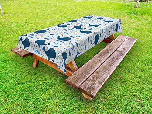 ABAKUHAUS Balena Tovaglia da Esterno, Big Size Mammifero Pesce Motif, Tovaglia da Picnic Lavabile Decorativa, 145 cm x 265 cm, Baby Blue Multicolor