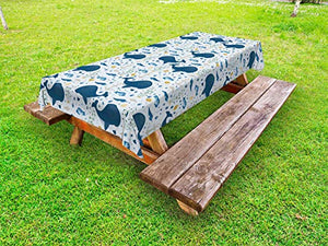 ABAKUHAUS Balena Tovaglia da Esterno, Big Size Mammifero Pesce Motif, Tovaglia da Picnic Lavabile Decorativa, 145 cm x 265 cm, Baby Blue Multicolor